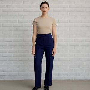 Vintage Smart Pants Womens XS Navy‎ High Waisted Pleated Straight Leg Trousers